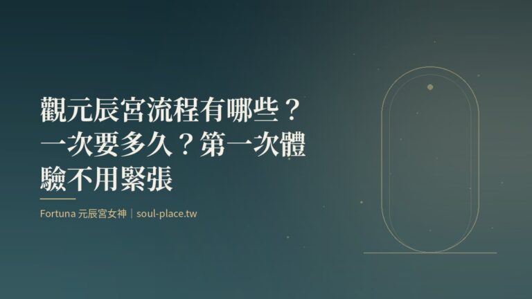 深綠底上的金色拱門與一條路，象徵觀元辰宮從進門到結束的流程
