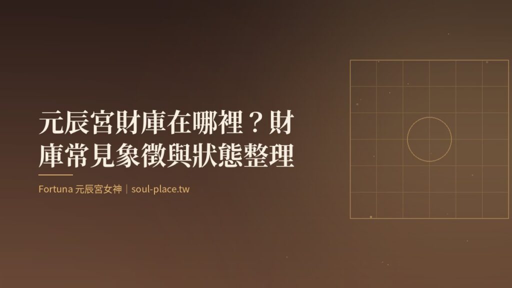 暖棕底上的金色窗櫺與圓，象徵元辰宮中的財庫